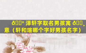 💮 泽轩字取名男孩寓 🕸 意（轩和瑄哪个字好男孩名字）